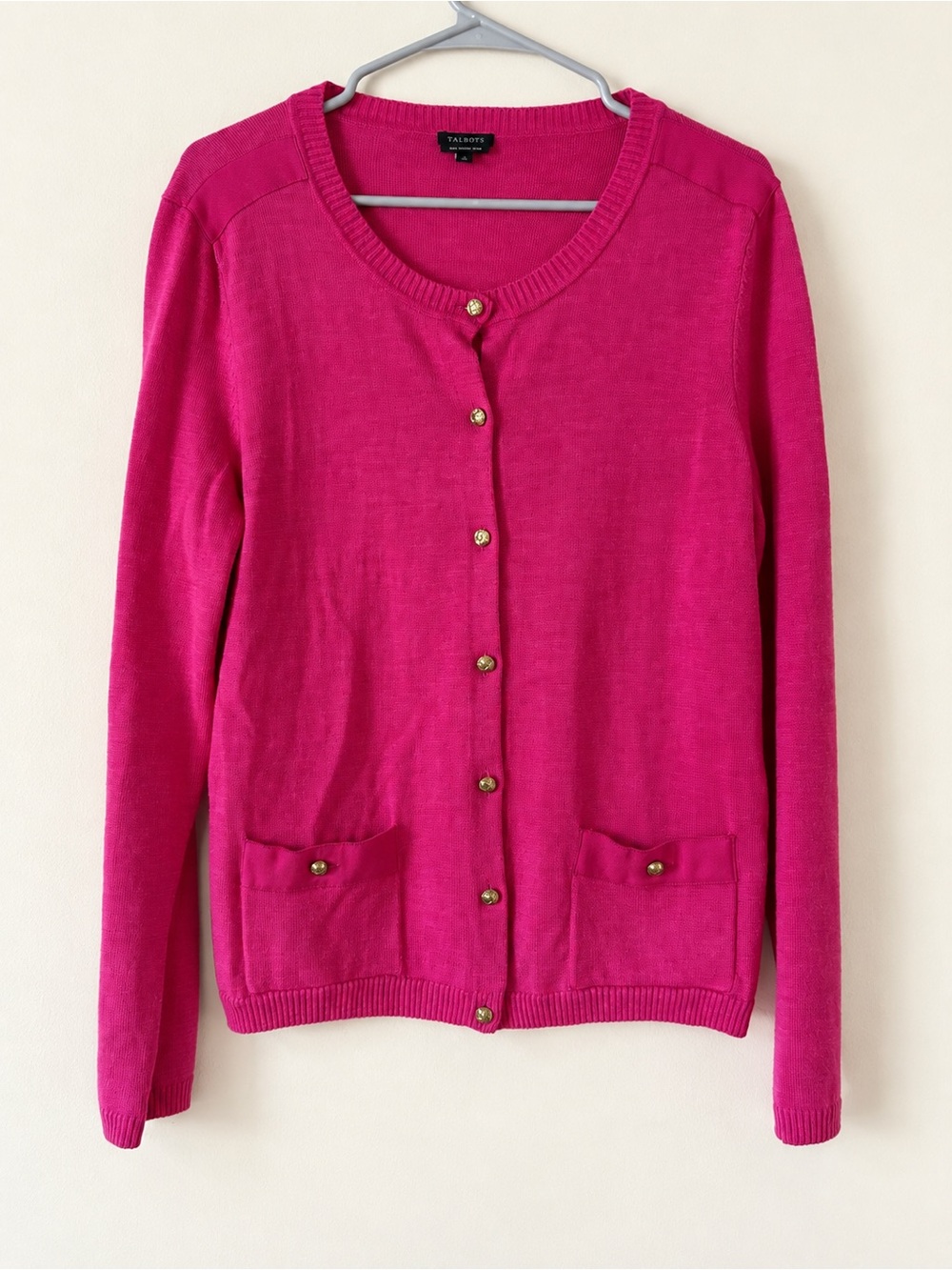 Talbots Women's Pure Merino Wool Fuchsia Button-Front Cardigan SZ XL